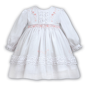 White Dress With Frilled Bodice And Frilled Hem Detail - Newborn